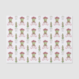 Watercolor Burgundy Amaryllis & Topiary Christmas Tissue Paper