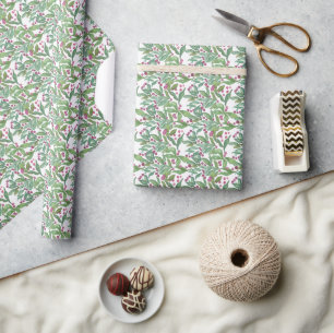 Watercolor Burgundy and Green Holly Christmas Wrapping Paper