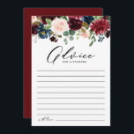 Watercolor Burgundy and Navy Flowers Bridal Shower Advice Card<br><div class="desc">Give your advice to this bride-to-be with this customisable bridal shower advice card. It features watercolor floral garland of red, burgundy, blush and navy blue flowers with greenery accents. Personalise this floral bridal shower advice card by adding your own texts. This floral advice card is perfect for fall bridal shower....</div>