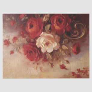 Watercolor burgundy and white French roses gold Tissue Paper