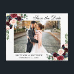 Watercolor Burgundy Blue Floral Save the Date Announcement Postcard<br><div class="desc">Watercolor Floral Burgundy Blue Save The Date Engagement Postcard</div>
