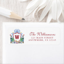 Watercolor Burgundy Blue Nutcracker Monogram Crest