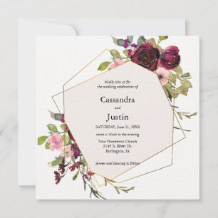 Watercolor Burgundy Blush and Gold Floral Invitation