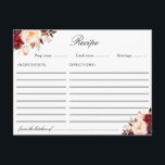 Watercolor burgundy blush pink floral recipe card<br><div class="desc">An lovely pink blush & burgundy watercolor flowers design. The features of this design can be personalised.</div>