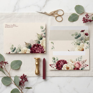 Watercolor Burgundy Blush Pink Floral Wedding Envelope