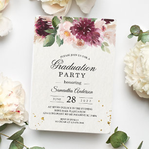  Watercolor Burgundy Blush Pink & Red Floral   Invitation