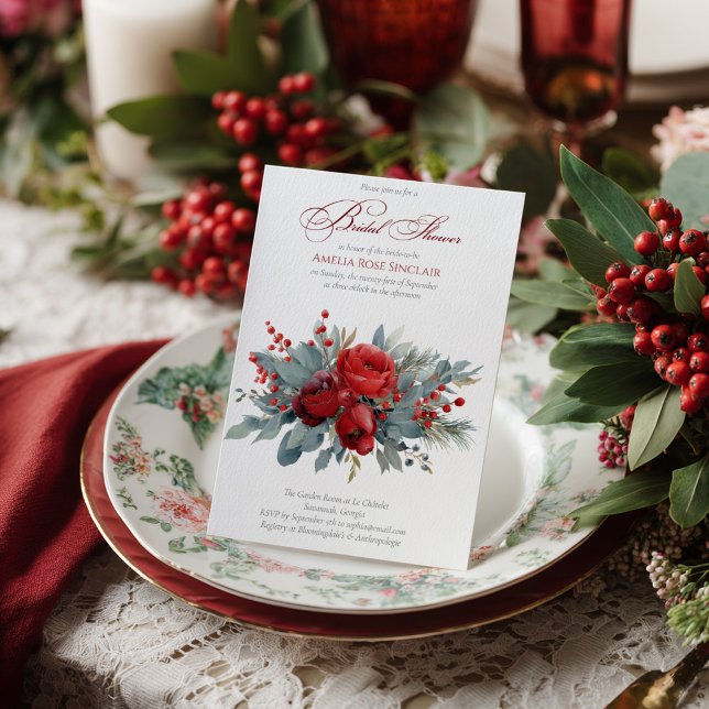 Watercolor Burgundy & Blush Roses Bridal Shower Invitation (Creator Uploaded)