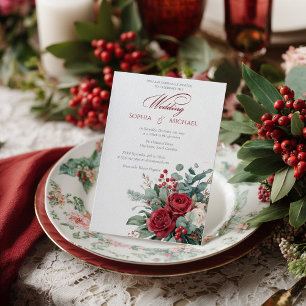 Watercolor Burgundy & Blush Roses Wedding  Invitation