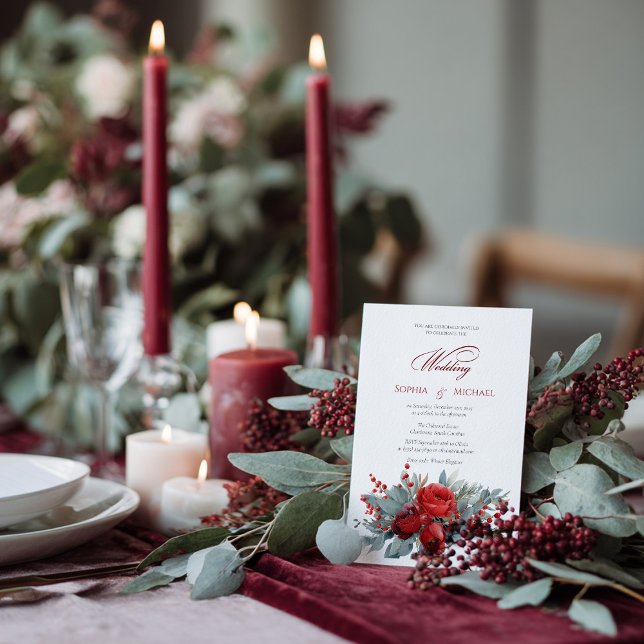 Watercolor Burgundy & Blush Roses Wedding Invitation (Creator Uploaded)