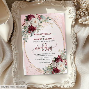 Watercolor Burgundy Blush Wedding Invitation Suite