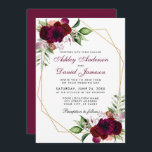 Watercolor Burgundy Boho Floral Gold Frame Wedding Invitation<br><div class="desc">Watercolor Burgundy Marsala Boho Floral Gold Frame Wedding Invitation</div>