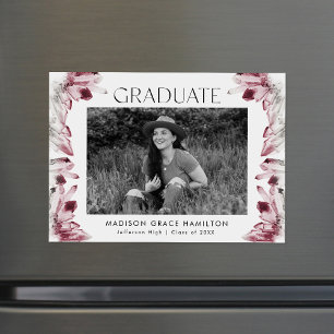 Watercolor Burgundy Crystals Photo Graduation Magnetic Invitation