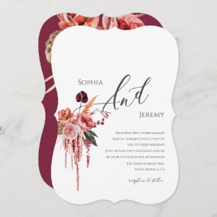 Watercolor Burgundy Dried Flowers Wedding  Invitation