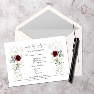 Watercolor Burgundy Floral Airy Leaves Wedding   RSVP Card