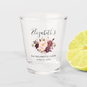 Watercolor Burgundy Floral Bachelorette Party Shot Glass