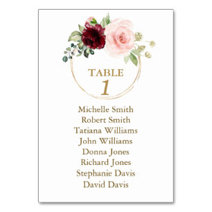Watercolor Burgundy Floral Baptism Seating Chart Table Number
