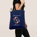 Watercolor Burgundy Floral Blue Bridesmaid Tote Bag<br><div class="desc">Watercolor Burgundy Marsala Floral Blue Bridesmaid Monogram Tote Bag</div>