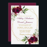 Watercolor Burgundy Floral Boho Gold Frame Wedding Invitation<br><div class="desc">Watercolor Burgundy Marsala Boho Floral Gold Frame Wedding Invitation - Gold and Burgundy Script</div>