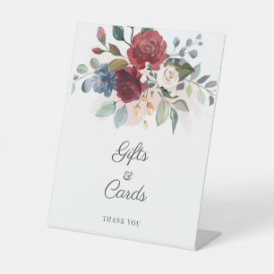 Watercolor Burgundy Floral Cards and Gifts Script Pedestal Sign