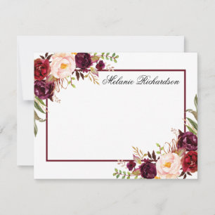 Watercolor Burgundy Floral Frame Personalised Card