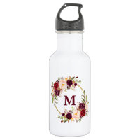 Watercolor Burgundy Floral Gold Monogram
