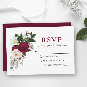 Watercolor Burgundy Floral Greenery RSVP Card