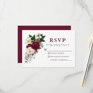 Watercolor Burgundy Floral Greenery RSVP Card