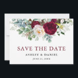 Watercolor Burgundy Floral Greenery Save The Date<br><div class="desc">Modern Elegant Watercolor Burgundy Floral Greenery Engagement Announcement Wedding Save The Date Card includes peonies,  eucalyptus leaves and other beautiful greenery.</div>