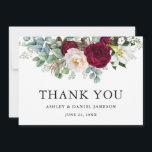 Watercolor Burgundy Floral Greenery Wedding B Thank You Card<br><div class="desc">Modern Elegant Watercolor Burgundy Marsala Floral Greenery Wedding Thank You Card includes peonies,  eucalyptus leaves and other beautiful greenery. Black Text.</div>
