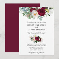 Watercolor Burgundy Floral Greenery Wedding