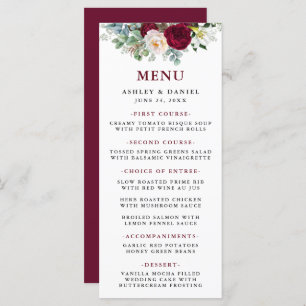 Watercolor Burgundy Floral Greenery Wedding Menu