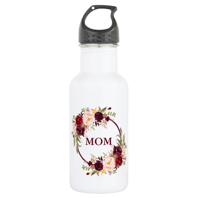 Watercolor Burgundy Floral Mum 532 Ml Water Bottle (Front)