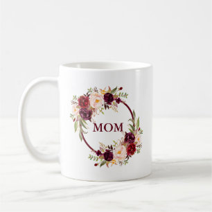 Watercolor Burgundy Floral Mum Coffee Mug