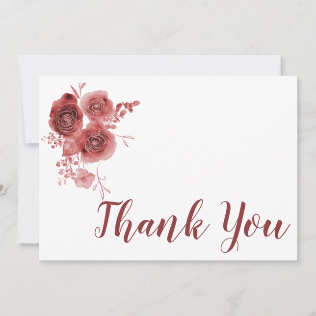 Watercolor burgundy floral thank you card (Front)