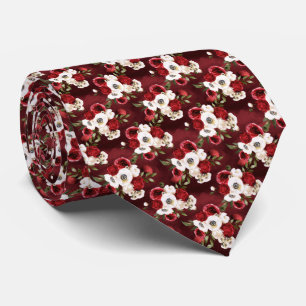 Watercolor Burgundy Floral Tie