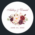 Watercolor Burgundy Floral Wedding Classic Round Sticker<br><div class="desc">Watercolor Burgundy Marsala Floral Watercolor Wedding Stickers</div>