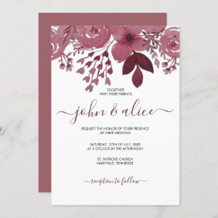 Watercolor Burgundy Floral Wedding Invitation