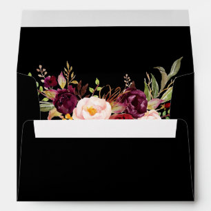 Watercolor Burgundy Floral Wedding Invitation Blk Envelope