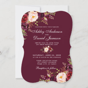 Watercolor Burgundy Floral Wedding Invite B