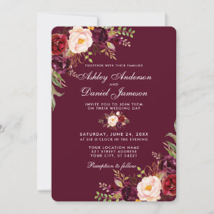 Watercolor Burgundy Floral Wedding Invite R