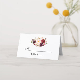 Watercolor Burgundy Floral Wedding Place Card
