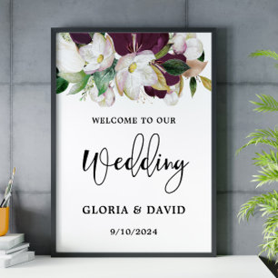 Watercolor Burgundy Floral Welcome Wedding Poster