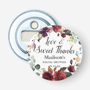 Watercolor Burgundy Floral Wreath Thank You Bottle Opener