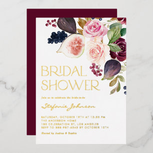 Watercolor Burgundy Flowers and Figs Bridal Shower