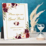 Watercolor Burgundy Gold Wedding Guestbook Plaque<br><div class="desc">Watercolor Floral Burgundy Gold Wedding Guestbook Table Plaque</div>