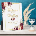 Watercolor Burgundy Gold Wedding Welcome Plaque<br><div class="desc">Watercolor Floral Burgundy Marsala Gold Wedding Welcome Table Plaque</div>
