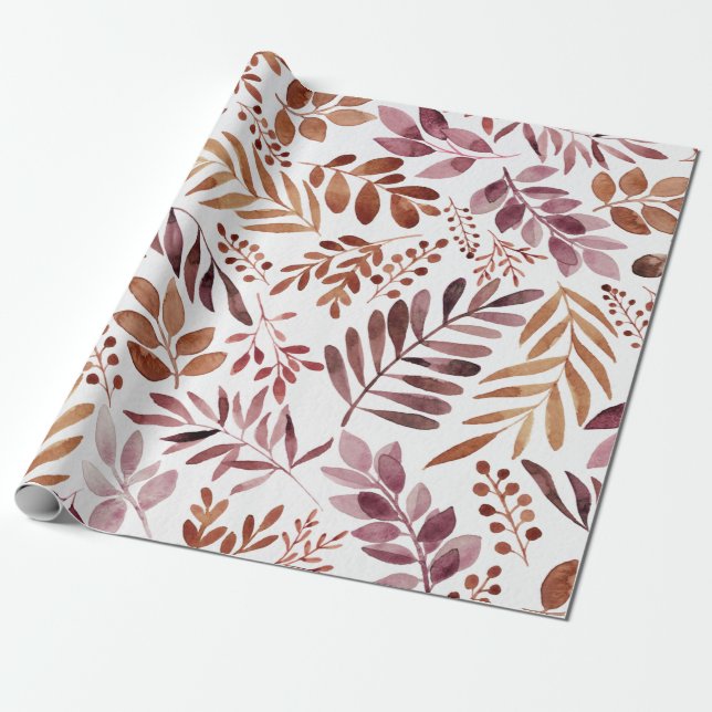 Watercolor Burgundy leaves wrapping paper (Unrolled)