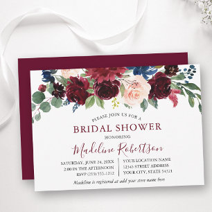 Watercolor Burgundy Mixed Floral Bridal Shower Invitation