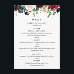 watercolor burgundy navy floral wedding menu<br><div class="desc">A modern floral design with watercolor hand painted burgundy and navy flowers. You can personalise the text and colours.</div>
