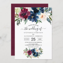 Watercolor Burgundy Navy Flowers Wedding